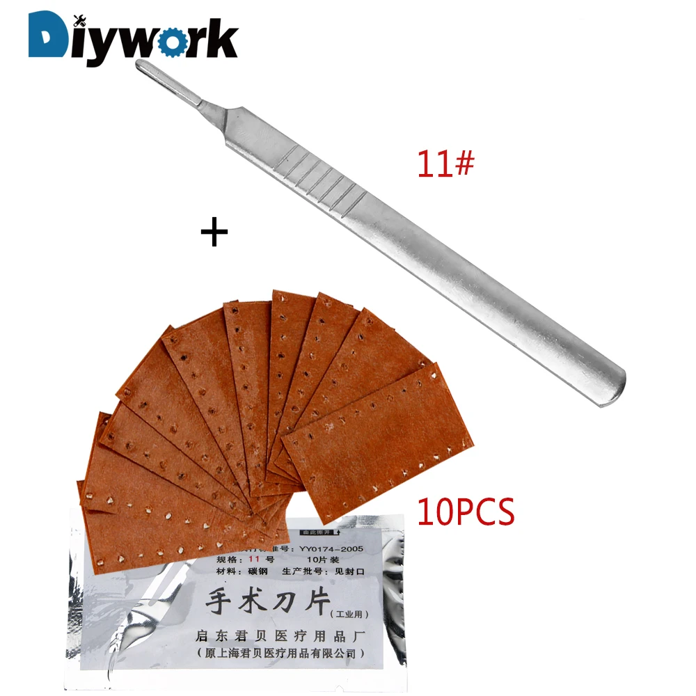 

DIYWORK For PCB Circuit Board Carving knife Stainless Steel with 1 Pieces Handle 23# 11# 10 Pieces Scalpel Surgical Blades