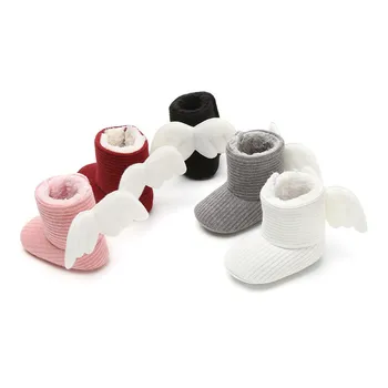 

Soft Baby Girl Boy Plush Booties With Angel Wing 2019 Winter Newborn Xmas Gift Baby Unisex Snow Boots Warm Crib Shoes 0-18Months