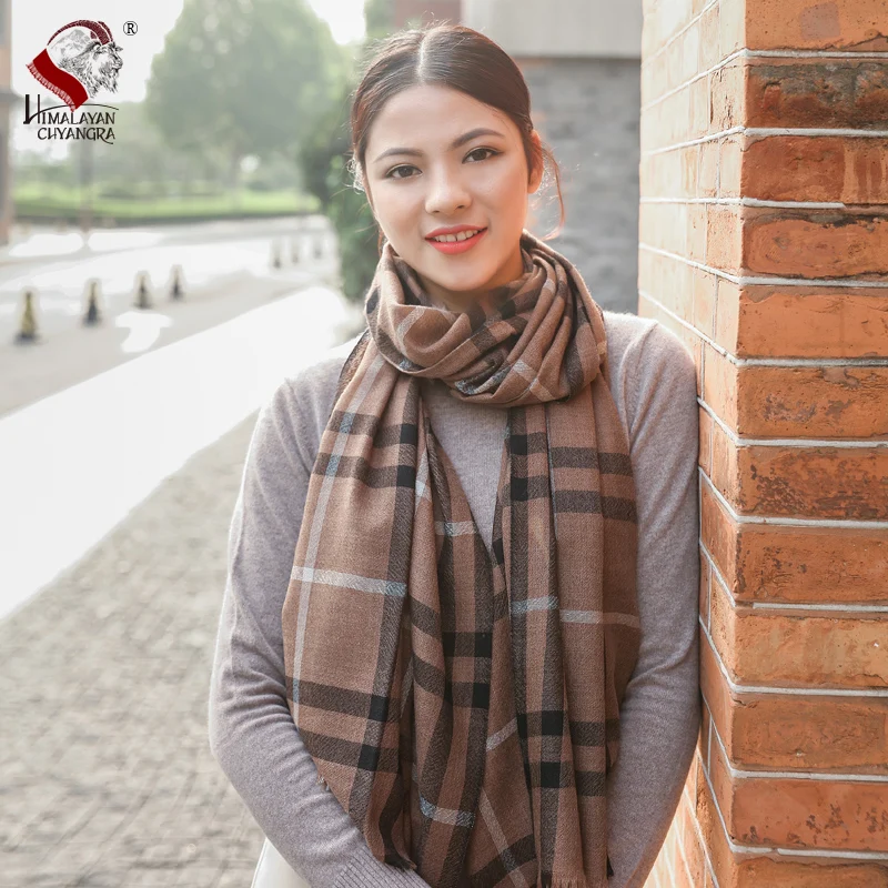 

Made in Nepal 100% cashmere scarf Shawl Brown Checked Premium Quality Soft & warm Free shipping