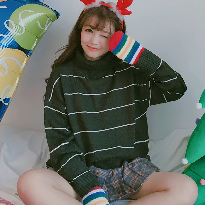 2018 New Arrival Women Casual Pullovers Sweaters Knitted Sweater Autumn Loose Striped Turtleneck Sweaters 6 Colors 2018 New Arrival Women Casual Pullovers Sweaters Knitted Sweater Autumn Loose Striped Turtleneck Sweaters 6 Colors