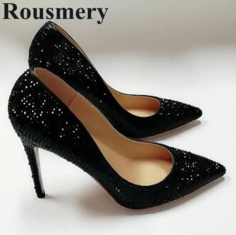 

Black Classic Fashion Pointed Toe And Thin High Heel Bling Bling Shallow Sexy Women Pumps Spring And Summer Shoes