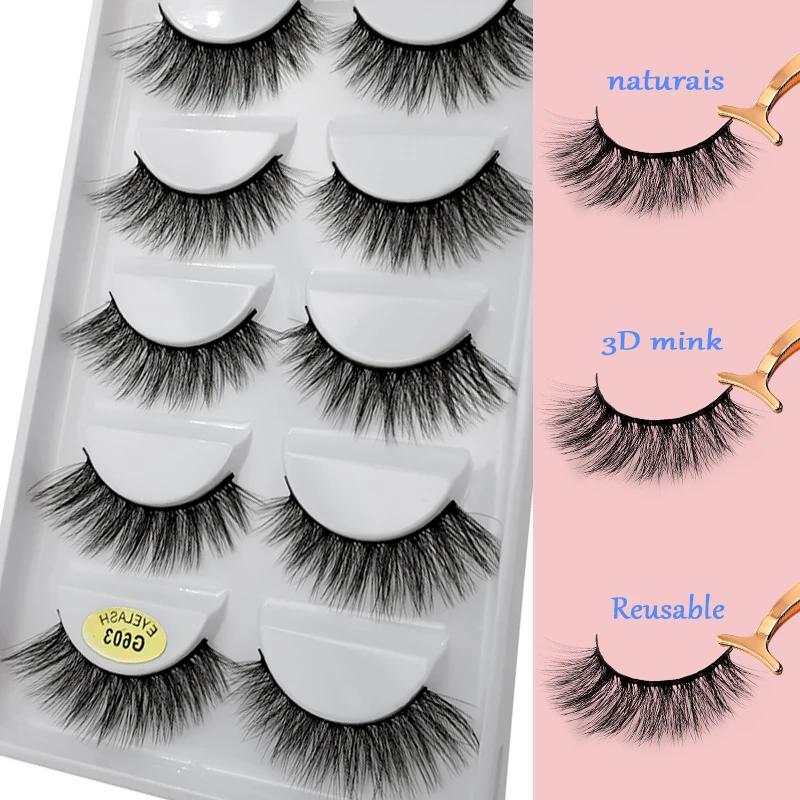 

3D Mink EyeLashes Natural Long 5 Pairs Mink Lashes 12MM Fake Lashes Reusable G603 Tapered Dramatic Natural Hair False EyeLashes
