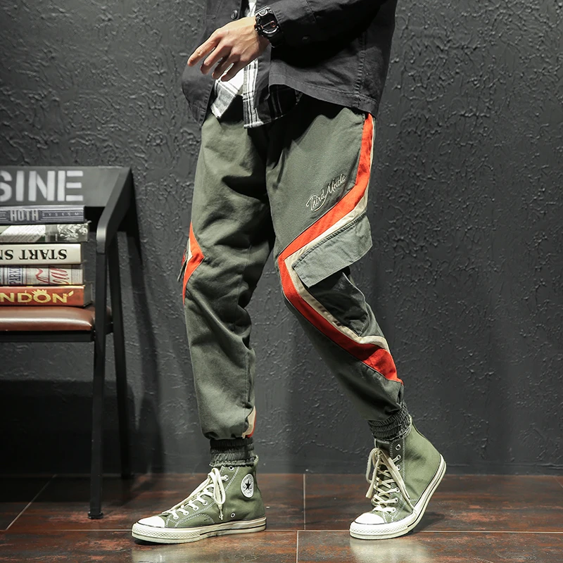 

2019 Spring New Fashion Pattern Original Japanese Wall Spelling Army Work Hot Clothes Nine Part Pants hip hop Color Black Green