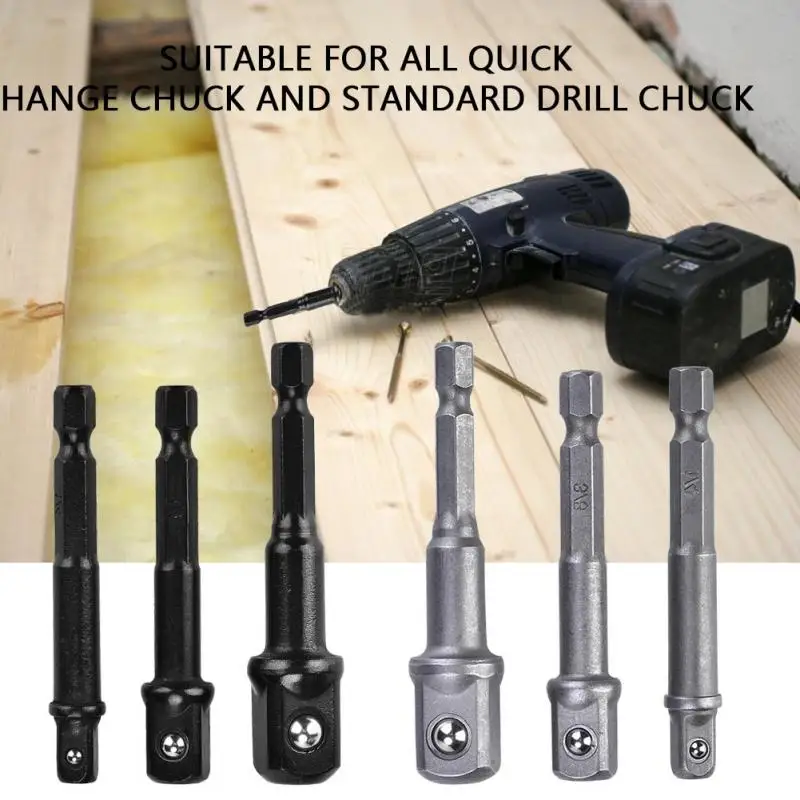 

3Pcs Black Socket Adapter 1/4 Hex Shank to 1/4" 3/8" 1/2" Square Head Drill Bit Driver Tool