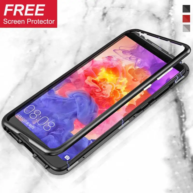 Case for Huawei P20 Mate 10 Pro Magnetic Adsorption Metal Temper Glass Back Cover |