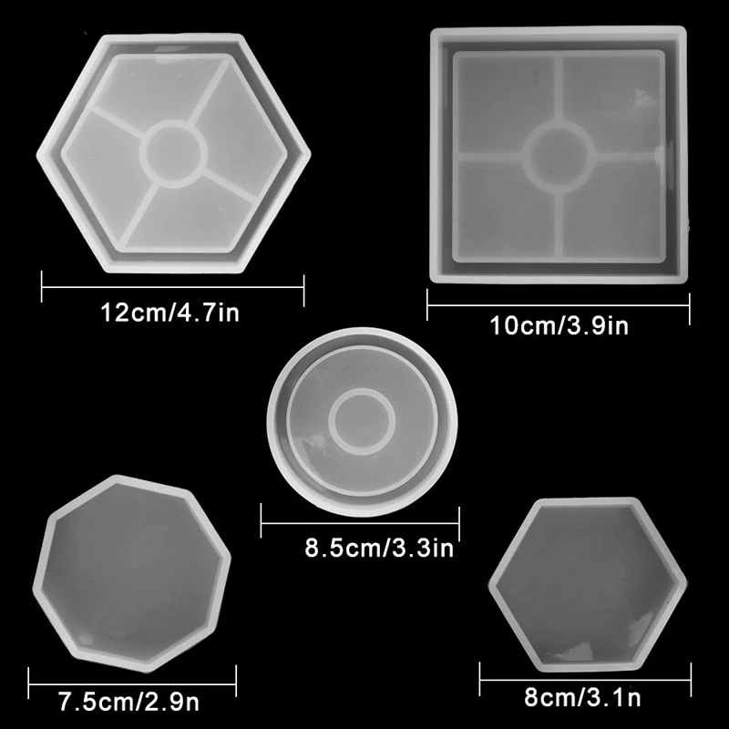 5 шт. Diy Coaster силиконовая форма в комплекте квадратный шестигранный круг восьмиугольная форма для смолы, бетона, цемента, украшения дома