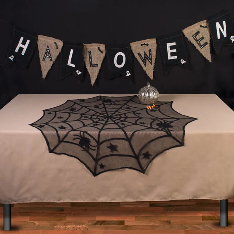 Halloween Partys Spider Web Lace Tablecloth Indoor Bar Decor Table Cover Black