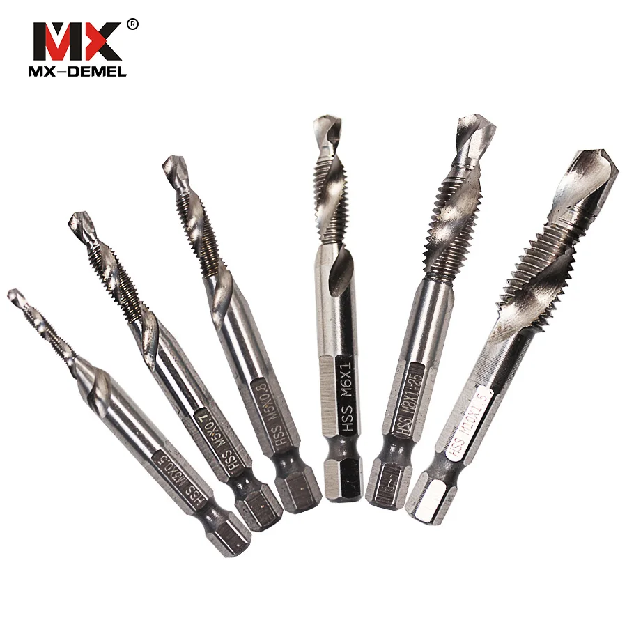 

6pcs/set Hand Tap Drill Hex Shank HSS Screw Spiral Point Thread Metric Plug Drill Bits M3 M4 M5 M6 M8 M10 Hand Tool Se