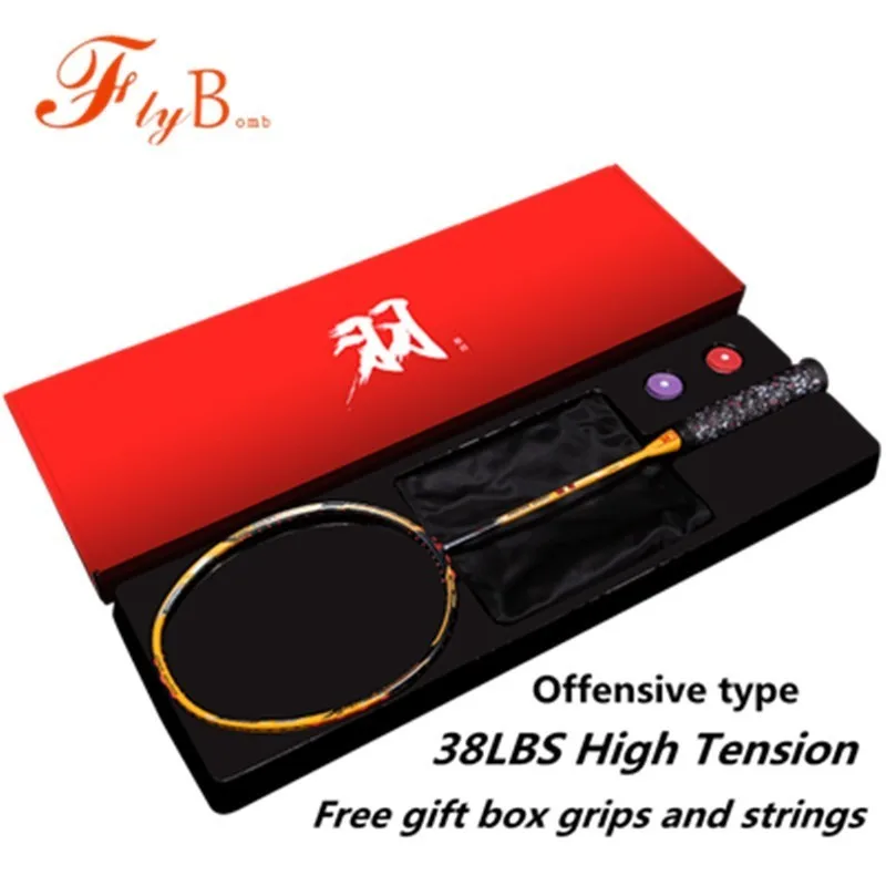 

38LBS High Tension Full Carbon Professional Badminton Racquet Attacked Single Racket With Overgrips Strings Gift Box Q1328CME