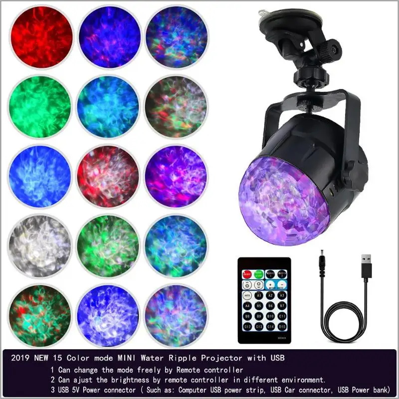 

15 Color Sound Activated Rotating Disco Ball Party Lights Strobe USB Magic Rotating Ball Stage Disco Light Projector Lamp NEW