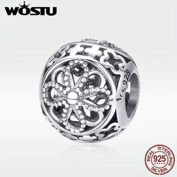 

WOSTU Authentic 925 Sterling Silver Vintage Flowers Openwork Bead Charms fit Brand DIY Bracelet Bangle Jewelry Gift DXC899