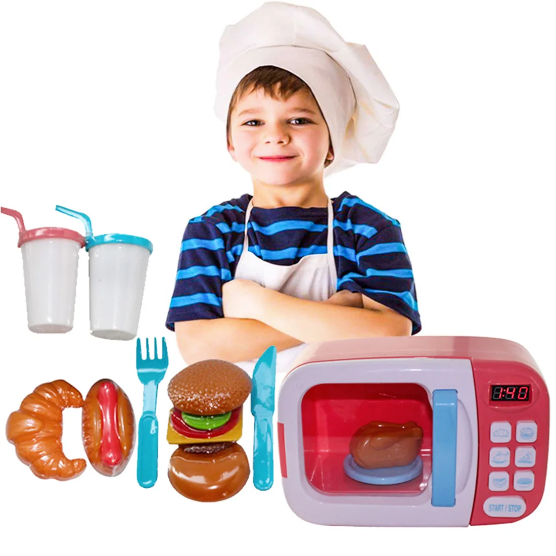 

Rowsfrir 1 Pcs Children Pretend Play Toys Electric Home Appliances Simulation Microwave Oven With Light Rotate Playset Blue/Pink