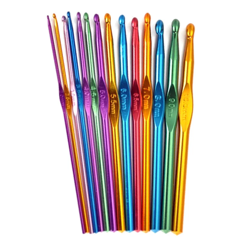 

14Pcs/Set Crocheting Needle Tool Metal Aluminum Colored Crochet Sweater Knitting DC156