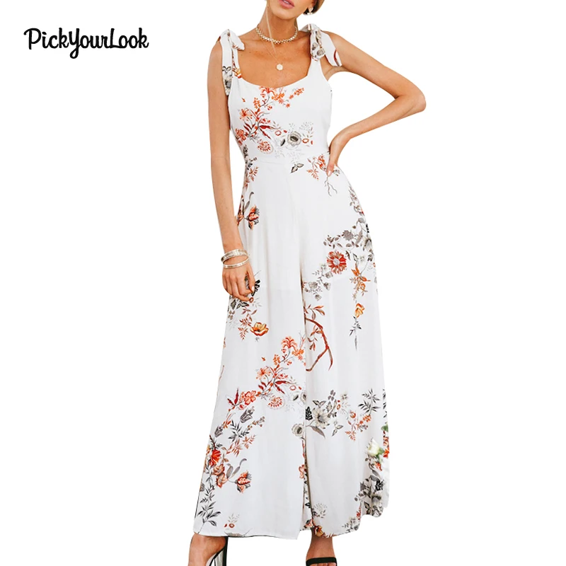 PickyourLook Wide Leg Jumpsuit Floral Rompers Womens Jumpsuit Print Backless Jumpsuits combinaison femme Sexy Bandage Jumpsuit