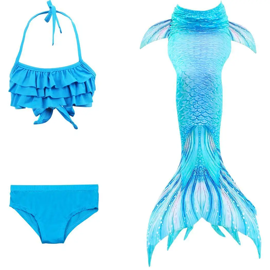 

Kids Girls Halter Neck Sleeveless Mermaid Summer Tail Children Cosplay Swimsuit Cosplay, Beach Ruffle Set