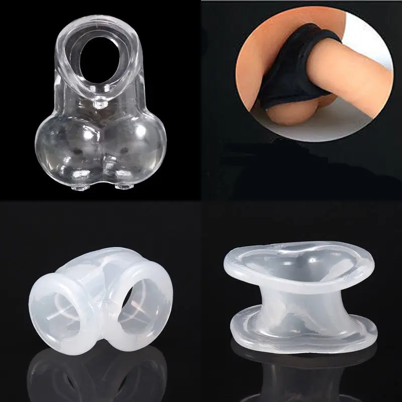 

2018 Newest Hot Men Male Scrotum Squeeze Ring Stretcher TPE Enhancer Delay Chastity Cage Ball GL