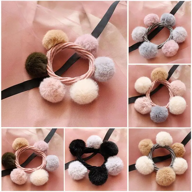 Women Hair Accessories Colorful Pompon Elastic Hair Bands Rings Cute Creative Faux Fur Ball Hair Lovely Hair Accessories