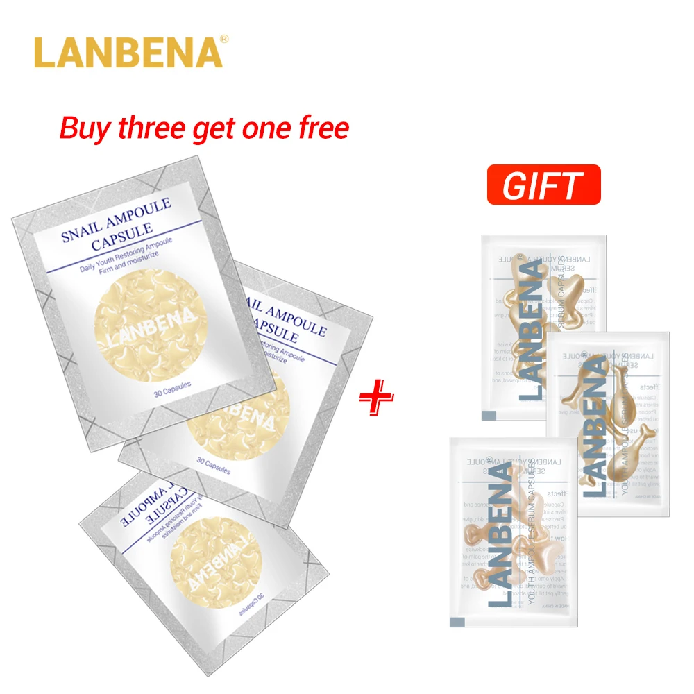 Купить 3 получить 1 подарок LANBENA Улитка увлажняющий ампулы капсулы крем для лица 3 шт + 24 к Сыворотка для лица дневной крем для лица крем для
