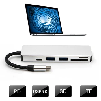 

2018 new type-c to USB3.0HUB hub SD/TF camera reader with PD charging four-in-one converter