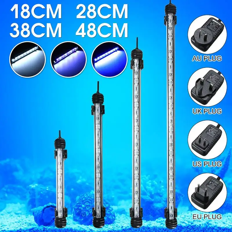 

UK/AU Plug 38CM Blue White Aquarium Light Fish Tank Lamp Waterproof 5050SMD LED Bar Light Aquatic Lamp Submersible Lighting