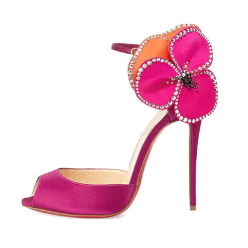 

Moraima snc 2019 summer new high heel stiletto bag with fish mouth flower sandals Super high heels mature sandals