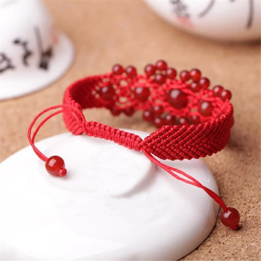 Natural Red Gems Charm Bracelets For Women Handmade Braiding Adjustable Red Thread Bracelets Waistbands Jewelry Pulseiras