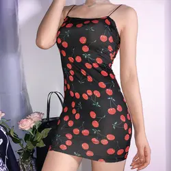 Женские летние платья новые женские сексуальные маленькие вишневые принты платье-комбинация для ночного клуба сексуальные