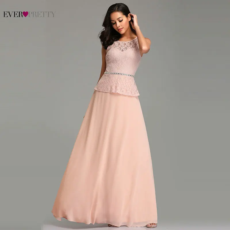 

Blush Pink Evening Dress Long Ever Pretty Elegant A Line O Neck Sleeveless Beading Lace Formal Party Gowns Abendkleider 2019