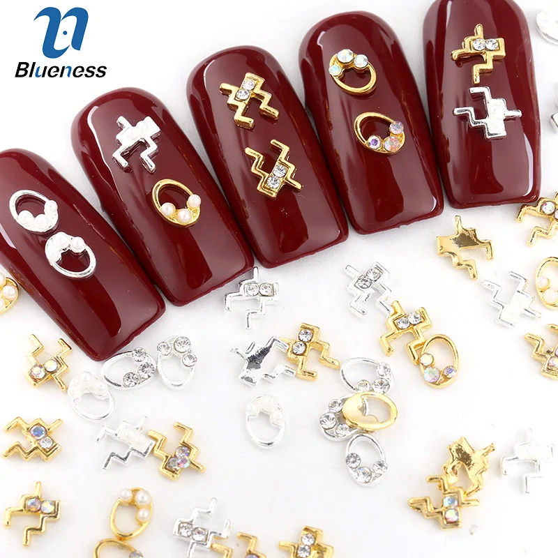 

Blueness 10pcs/lot Gold Silver 3D Nail Art Decoration Rhinestone Studs Metal Glitter Charms Jewelry For Nails Art Accessoires