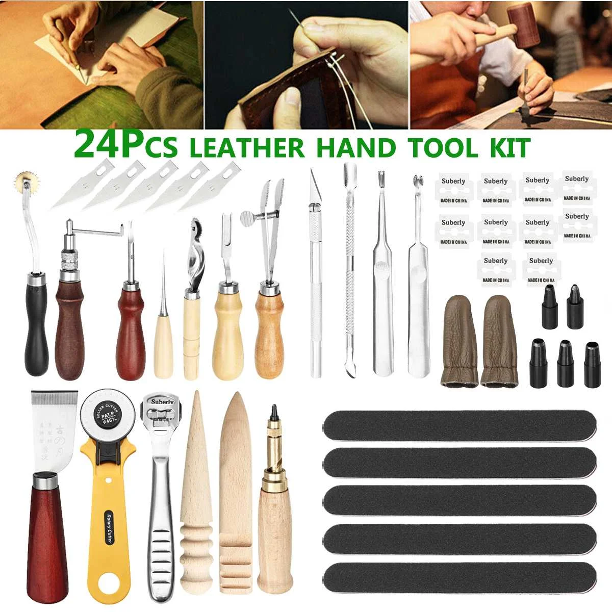 

Professional 24 Pcs Leather Craft Tools Kit Hand Sewing Stitching Punch Carving Work Saddle Leathercraft Accessories