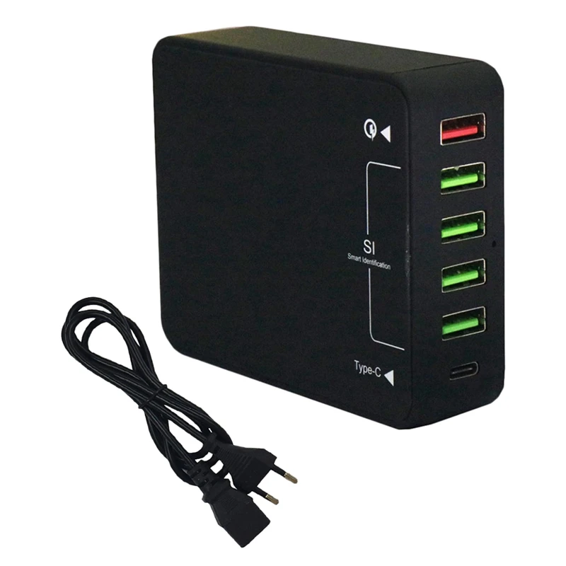 

Quick Charge 3.0 5-Port Usb Charger Type-C Smart Fast Charger Compatible For Iphone Xs/Xs Max/Xr And More( Eu Plug)