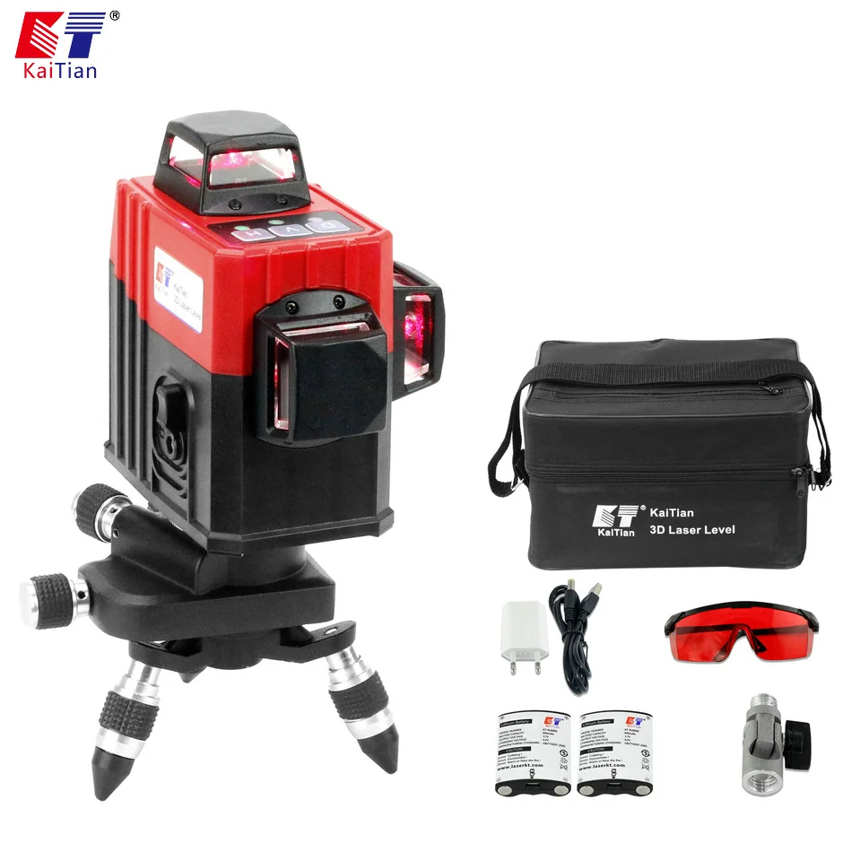KaiTian 12Lines 3D Laser Level Self-Leveling 360 Degre Horizontal Vertical Cross Powerful Level Laser Tool With Outdoor Detector
