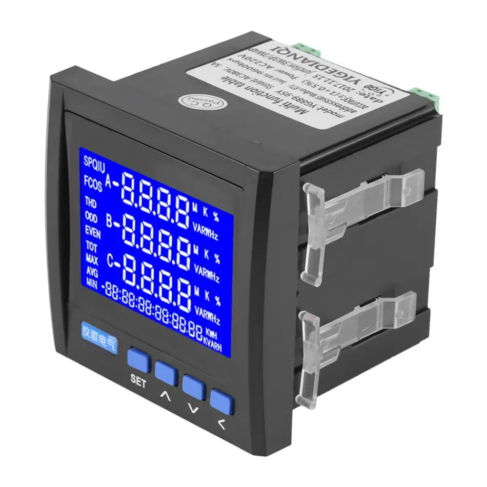 

Multifunction Power Meter 3-Phase Electric Current Voltage Frequency Power Energy Meter V A Hz kWh RS485 Black High Quality