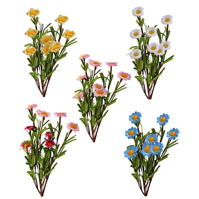 5PCS Daisy Artificial Flower Outdoor Anti-UV Fake Simulation Plant Green Bush Plastic Indoor DIY Wedding Balcony Decoration