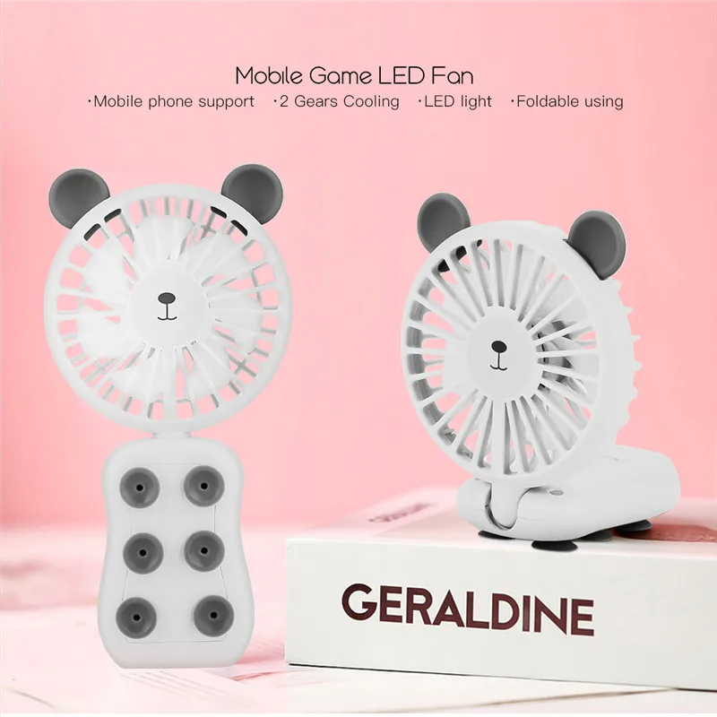 

2 In 1 USB Rechargeable Portable Foldable Mini Fan 2 Speed Air Cooler Desk Handheld Fan LED Light Fan Mobile Phone Holder Stand