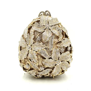 

Luxury women evening party bag bridal wedding diamonds bag rhinestone accessories elegant egg shape flower crystal bag purses