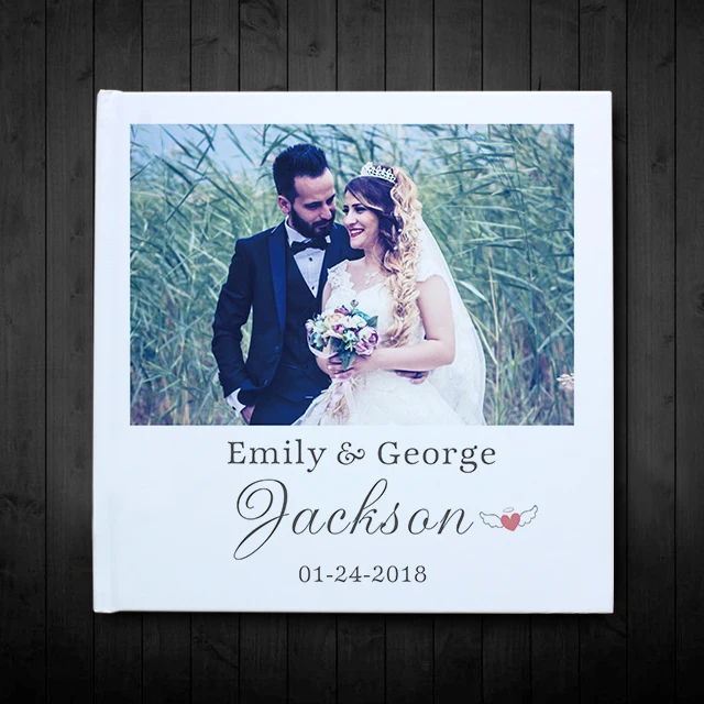 Custom Photo Text White Wedding Guest Book Alternative Personalized