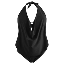 Rosegal плюс размер женский Холтер шеи Мягкий купальник сплошной цвет цельный купальник мягкие купальники бодисьют купальники Femme