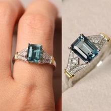 Обручальное кольцо для девочек, циркониевое свадебное кольцо, 1 шт., синие подарки, высокое качество, Серебряные вечерние кольца, уникальный синий квадратный кристалл