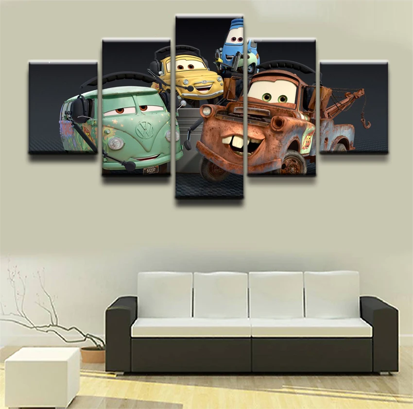 

Artwork 5 Pieces Movie Cartoon Cars 2 Poster Painting Modular Picture Canvas HD Printed Modern Home Decor Wall Art Framework