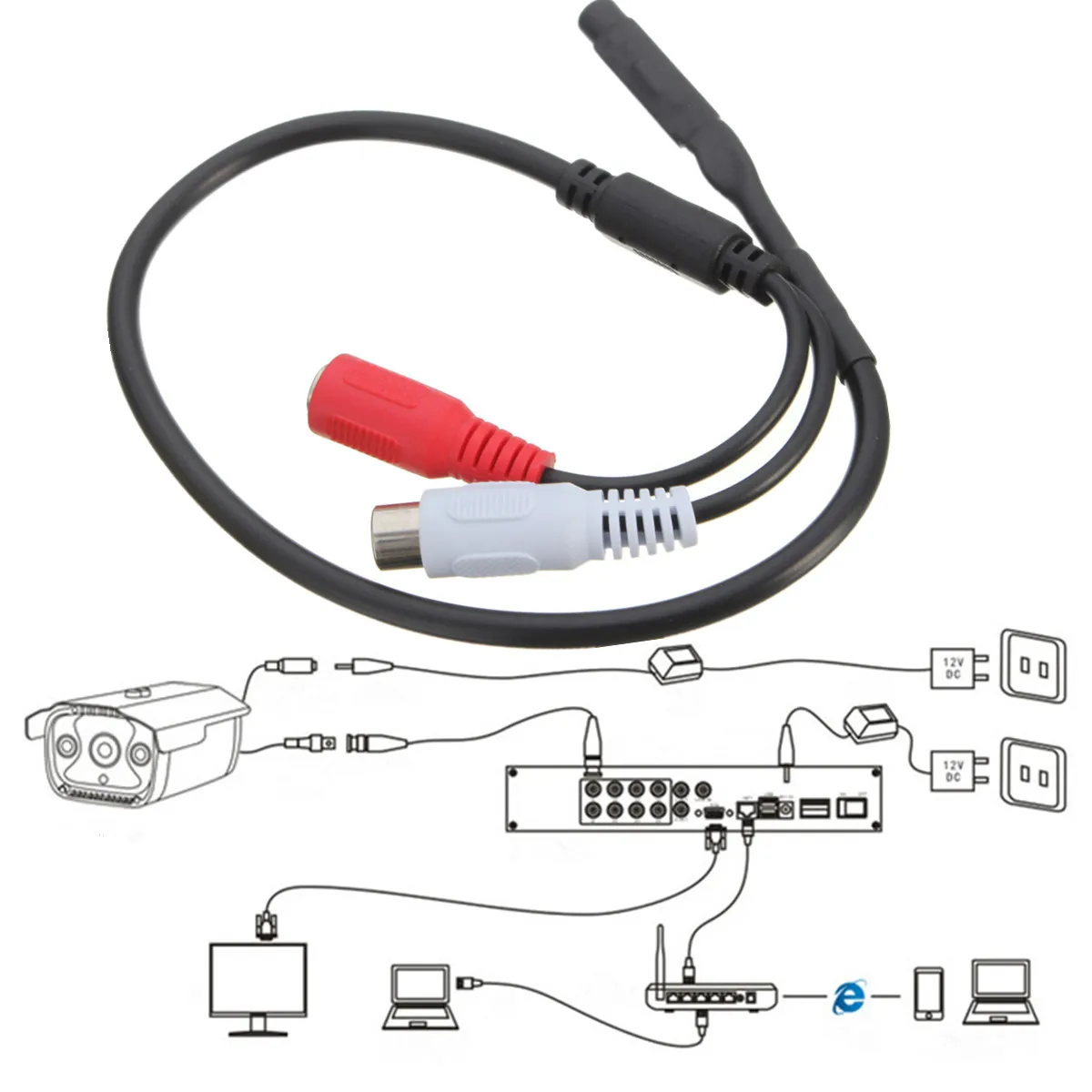 

Sensitive Monitor Audio Video Pickup Mic Microphone For CCTV Security System Covert DVR Camera 20-20kHz 2 Connectors 9-12V DC