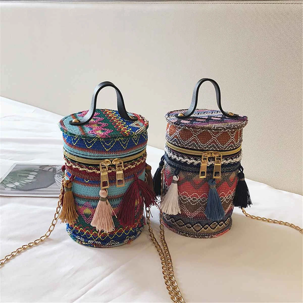 

Designer Straw Bags Rattan Woven Beach Bag Round Shoulder Bags Women Bucket Ladies Crossbody Bags Handbag Female Bohemian Bolsa