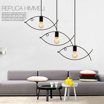 

3 Heads Geometry Small Fish Shape Chandelier Metal Simple Style Creativity Modeling Lamp Bedroom Cafe Dining Decoration Lamp