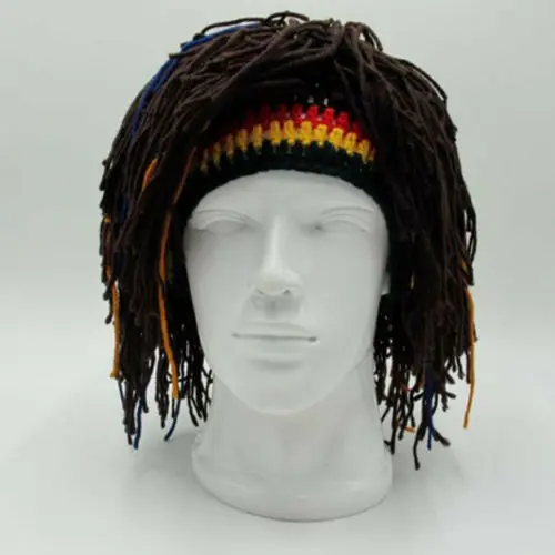 

Men Unisex Viking Wizard Ski Cap Knit Funny Cosplay Wig Beard Caveman Tassel Hat Knit Hairpiece Skullies Beanies