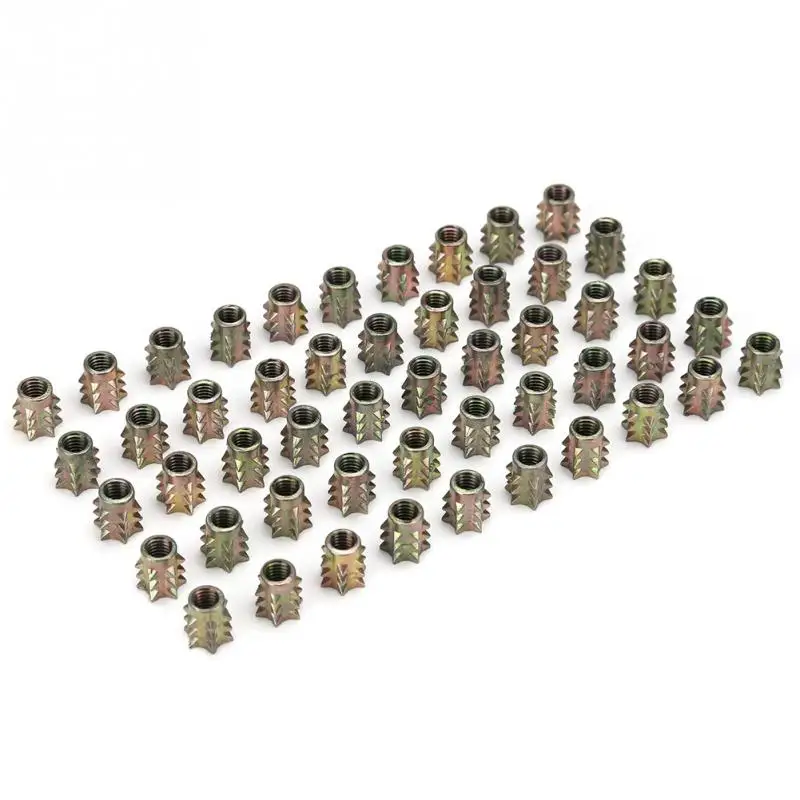 

50Pcs/set M4 M5 M6 M8 Insert Nut Pre-embedded No Flange Cover Thorn Nuts Knob Screw Nut for Furniture Fastener Embedded Screws