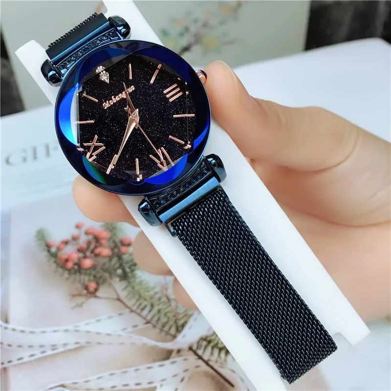 

Luxury Women Watches 2019 Ladies Rose Gold Watch Starry Sky Magnetic Waterproof Female Wristwatch