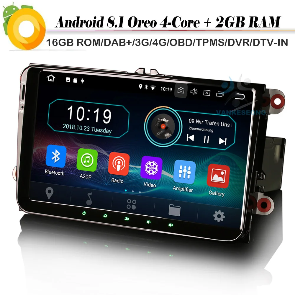 9/"Android8.1 DAB Radio Bluetooth GPS SatNav BT Car Stereo For VW Passat B6 B7 CC