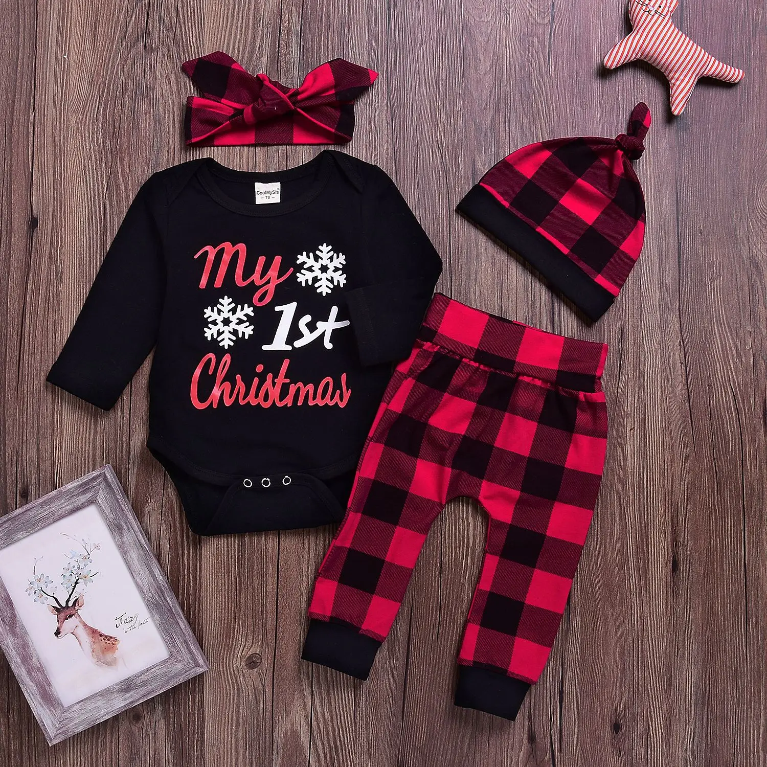 

3pcs/set Cute Newborn Clothing Set Baby Boy Girls First Christmas Clothes Infant Romper Pants Hat Outfit