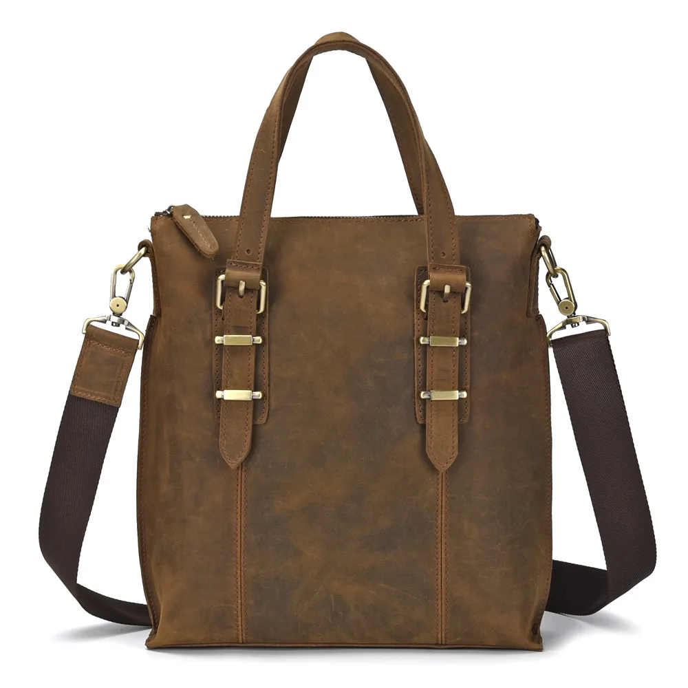 

High Qualtiy Crazy Horse Cowhide Shoulder Tote Bags Business Cross Body Handbag Genuine Leather Men Messenger Briefcase Bag