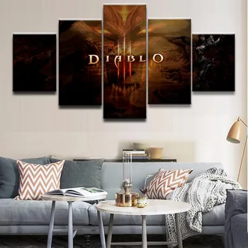 

5 Pieces Demon Hunter Diablo III Logo Poster Modern Home Decor Wall Canvas Picture Art HD Print Painting On Canvas Artworks